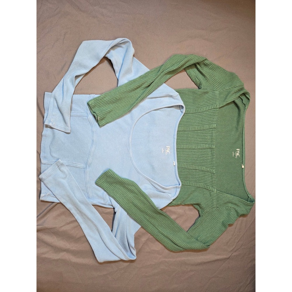 613 PacSun Ribbed Knit Tops Bundle Women S Green Blue Excellent Long Sleeve Cors